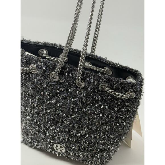 Tory Burch Will Metallic Tweed Small Drawstring Cross body Black chain bag - Picture 6 of 6